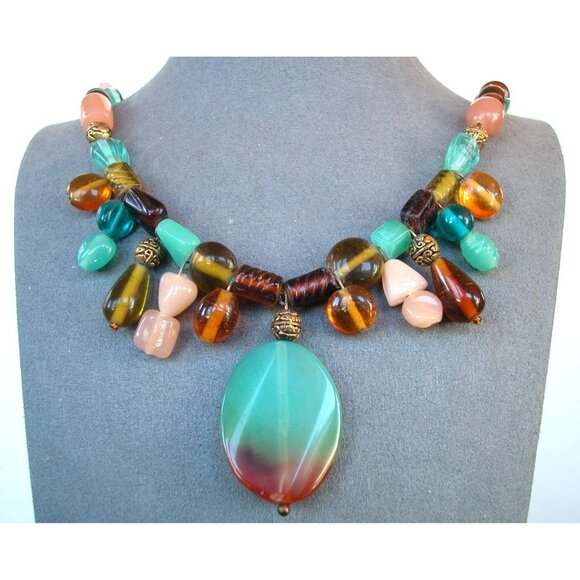 Multicolor Beaded Necklace & Earrings Set With Lobster Clasp - Picture 1 of 4